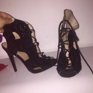 Black peeptoe heels